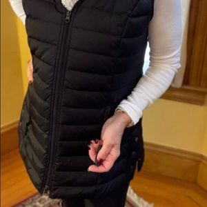J.Jill XS down hip length zip quilted black puffer vest fleece pockets side snap